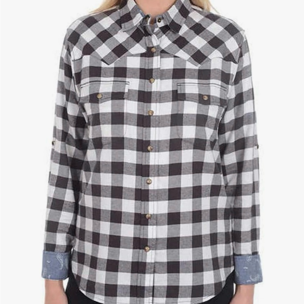 Jachs Girlfriend Black and White Plaid Button Down Flannel large